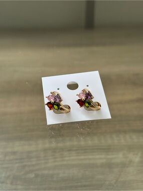 Gold Filled Multicolor Crystal Cluster Earrings - Gold Tone